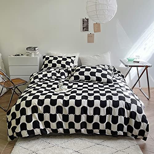 Qeeruim Black and White Duvet Cover Queen,Modern Plaid