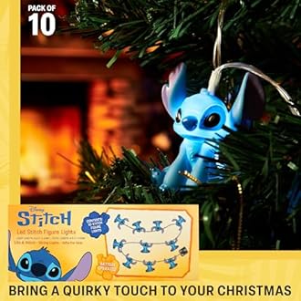 Disney Stitch LED String Lights for Kids, Teens, Adults, 10 Battery Operated Indoor 59” Fairy Lights, Room Decor Lighting, Gifts for Kids (Blue Stitch)