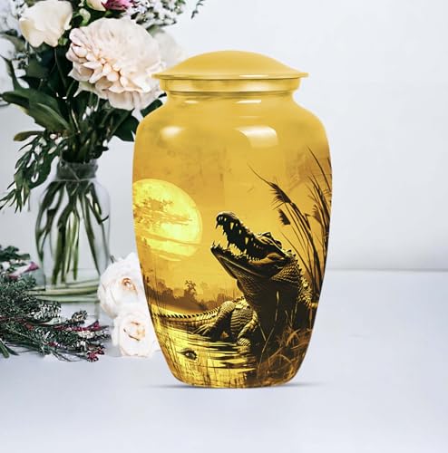 Image of Personalized Alligator - Burial Urns - Large Urn for Human Ashes - 10 Inch - Large with Velvet Bag - Memorial Urns - Cremation Urn Human - Urn for Male & Female - Funeral Decorative Urns