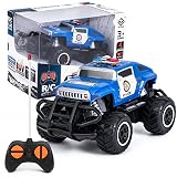 Dmenwei Kinder Spielzeugauto, Ferngesteuertes Auto ab 2 3 4 5 Jahre, 1/43 Skala RC Auto für Kinder mit Lichtern, Mini RC Polizeiauto Geschenkideen für Weihnachten, Geburtstag (Hum-Blau )