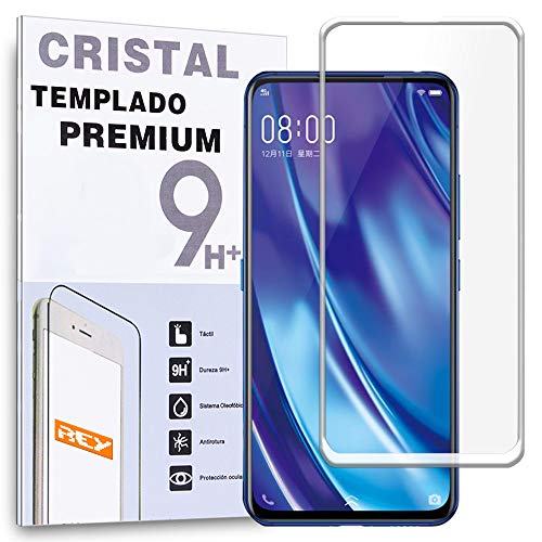 REY Protector de Pantalla Curvo para Vivo NEX 2, Blanco, Cristal Vidrio Templado Premium, 3D / 4D / 5D, Anti Roturas