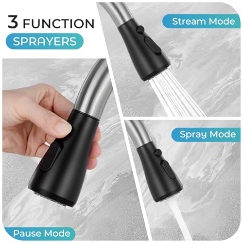 Image of Kitchen Faucet with Pull Down Sprayer - Black & Nickel Single Handle Kitchen Faucets, High Arc Stainless Steel Pull Out Kitchen Sink Faucet with Deck for RV Laundry Farmhouse Bar