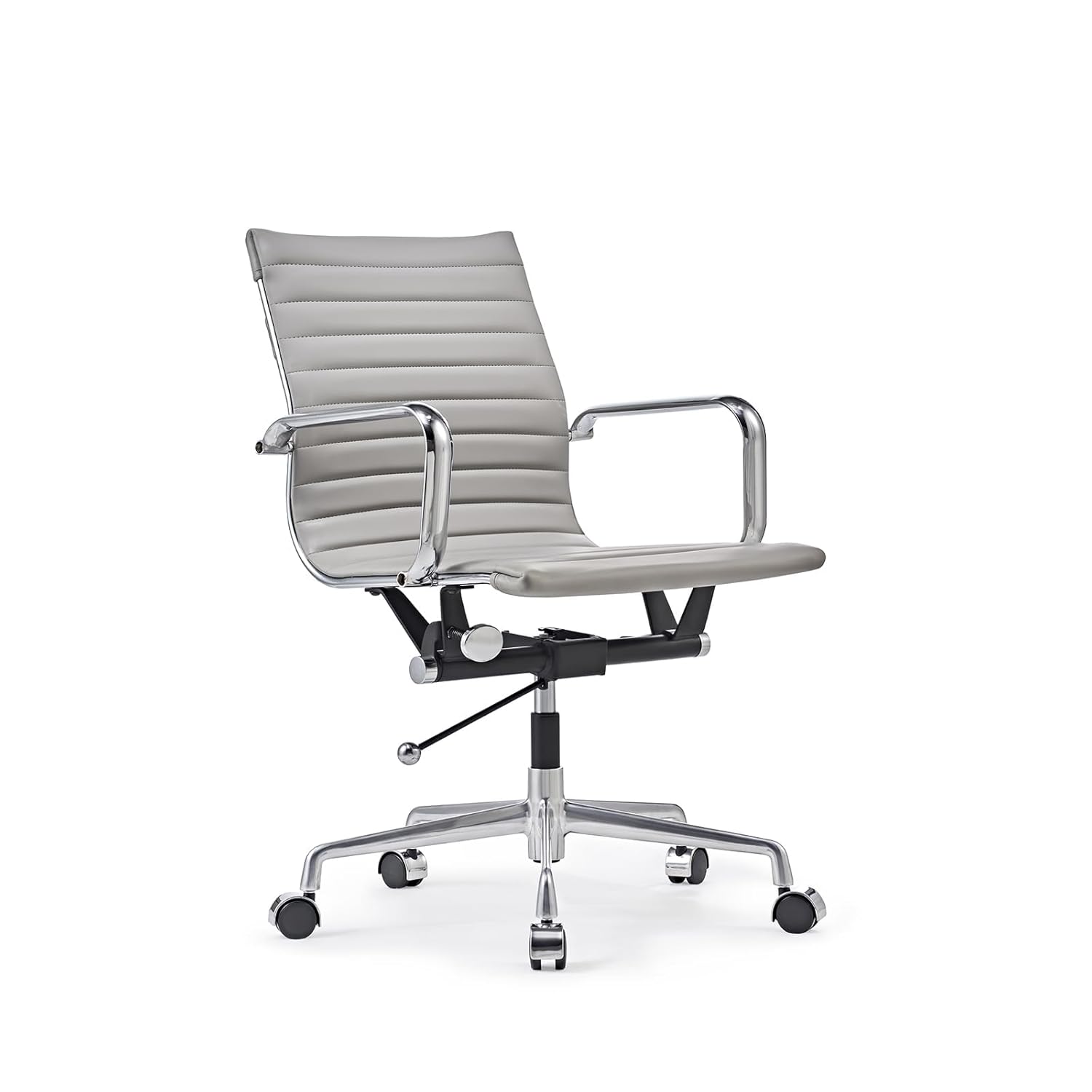Mid Back Support with Arm Rest Office Ergonomic Adjustable Swivel Vegan Leather Desk Receptionist Chairs -Grey