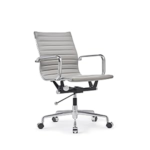Mid Back Support with Arm Rest Office Ergonomic Adjustable Swivel Vegan Leather Desk Receptionist Chairs -Grey