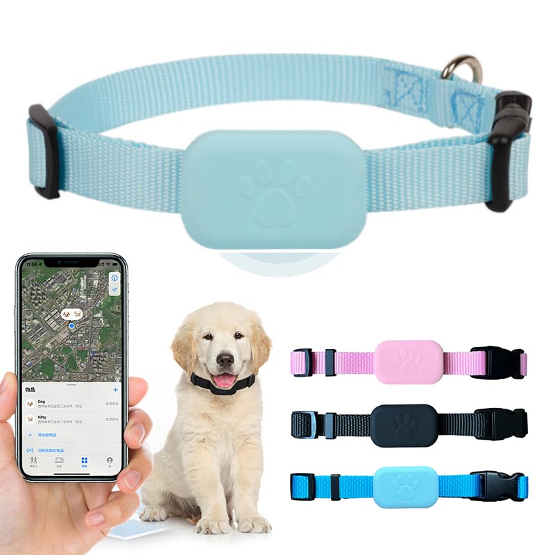 PawsPath GPS Tracker Collar, Unlimited Range Waterproof Pet Cat Dog Anti-Lost Device Smart Locator Tracking GPS Pet Tracker Collar for Apple iOS FindMy (Blue, Small)
