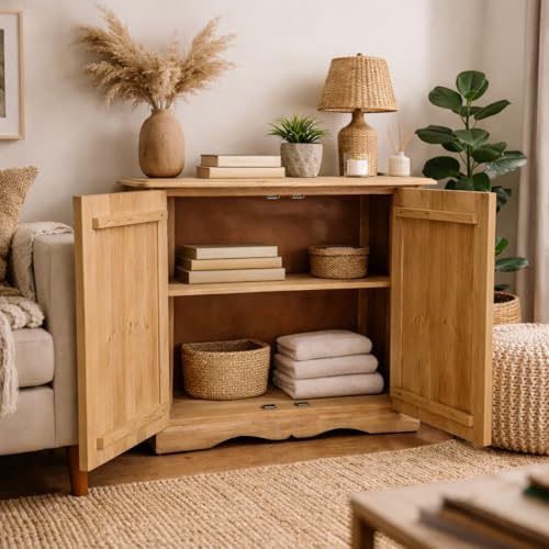 Image of The Attic Jodhpur Large Sideboard Cabinet for Kitchen and Living Room Storage Solid Wood Natural Matte Finish