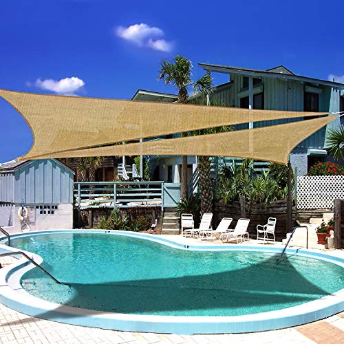 Ollieroo Shade Sail UV Block Fabric Patio Outdoor Canopy Sun Shelter with 5ft PE Ropes and Steel D-Rings 12x12x12ft Triangle Sand