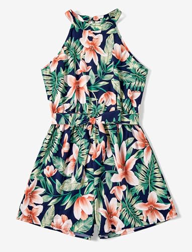 Image of PATPAT Mommy and Me Matching Set Allover Flower Print Halter Neck Tank Romper One-Piece Jumpsuits