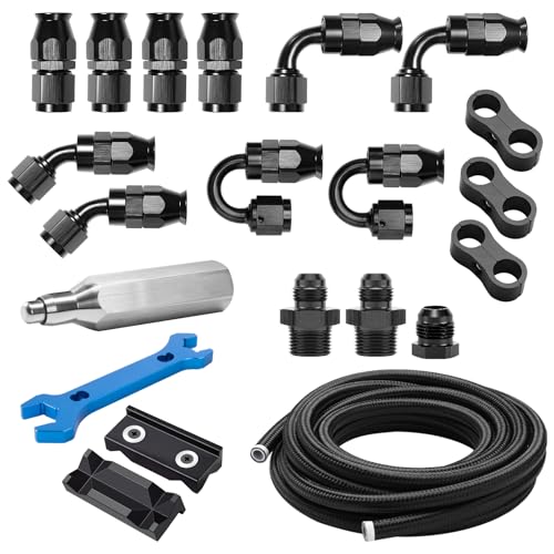 AOOSEDOO 8AN PTFE Fuel Line Kit AN8 E85 Nylon Braided PTFE Fuel Line Hose 20FT With 8AN Hose End Fittings Straight/45/90/180 Degree and Hose Fittings Adapters
