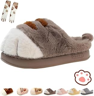 Cozy 3D Cat Paw Slippers for Women – Cute & Furry Cartoon Cat Paw Slides for Winter Indoor & Outdoor Comfort - Buy now
