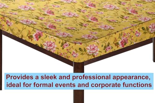 Image of The Furnishing Tree Elastic Cotton Rectangular Dining Table Cover 36x48 in Inches Floral Pink Rose on Yellow Base