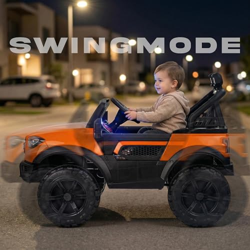 Image of Baybee BeastX Battery Operated Jeep for Kids with Parental Control | Baby Ride On Electric Car with RGB Lights, Music & Swing Mode | Rechargeable Battery Car for Kids 2 to 6 Years (Orange)
