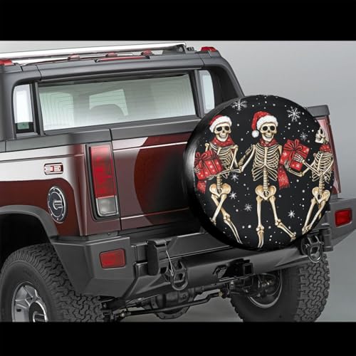 Image of Winter Christmas Skeleton Snowflakes Spare Tire Cover,Cute Funny Skull Wheel Protectors Weatherproof Universal Fit for Trailer RV SUV Truck Camper Trailer Travel Outdoor,15 inch