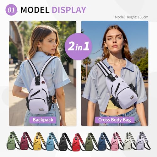 Convertible Sling Bag Crossbody Backpack, 11-Inch Pads Bags with Headphone Jack Shoulder Bag Casual Pack for Women Men Hiking Travel Cycling (Purple)2