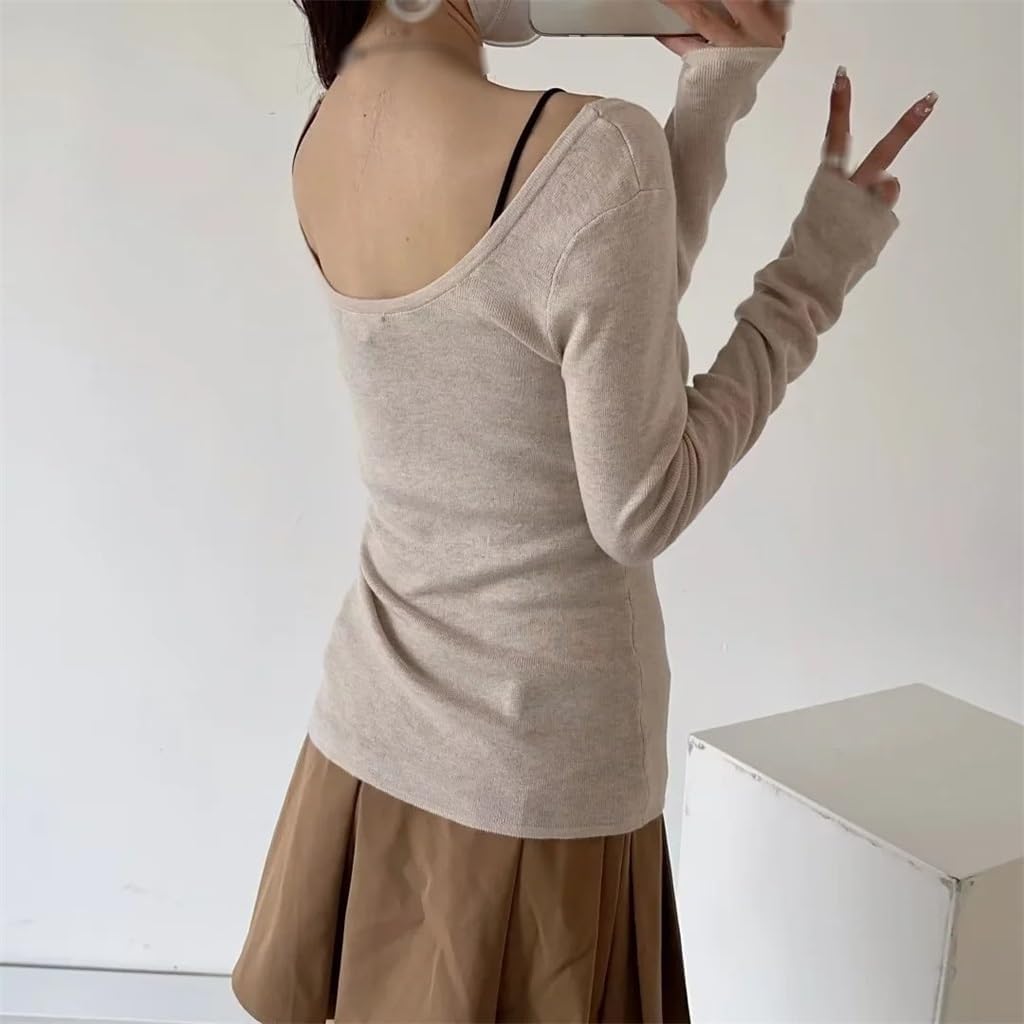 Slim Women's V-Neck Knit Tops Women's Long Sleeve Patchwork Sweater