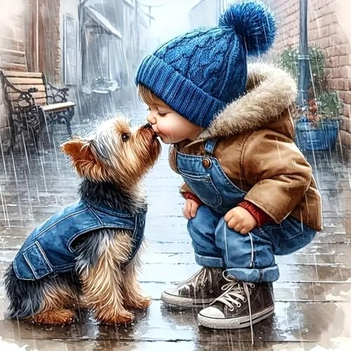 ZQEATRY Dog Diamond Art Kits for Adults,5D Diamond Painting Kits for Kiss Dog,DIY Full Round Drill Diamond Painting with Gem Art Kits Beginners Suitable for Home Wall Decor 13.8 X 13.8Inch