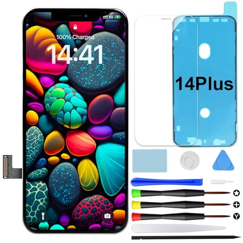 GOLDWANGWANG Display per iPhone 14 Plus, Schermo LCD Full HD 6,7" Touch Screen Digitizer Parti di Ricambio con Kit di Riparazione e Protezione Schermo