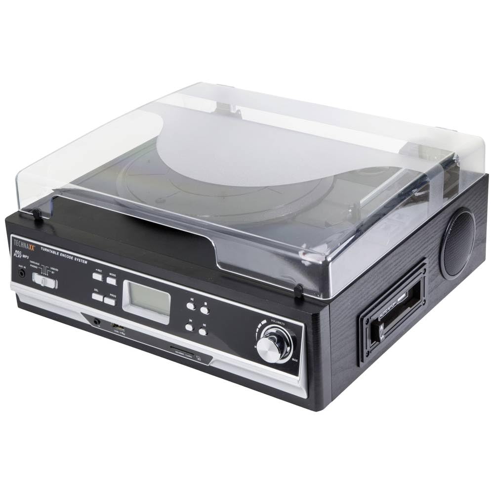 Technaxx Giradischi & Digitalizzatore di Cassette con Bluetooth – Lettore Vinile e Cassette con 3 Velocità 33/45/78 giri/min, Altoparlanti Stereo, Display LED, Uscita RCA, Nero – TX-22+