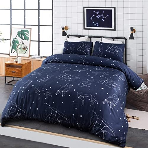 Zodiac Duvet Cover Set Constellation Bedding Single Size Set Outer Space Star Theme Quilt Cover Soft Comfortable Kids Bedding set 1 x Duvet Cover + 1 x Pillowcase