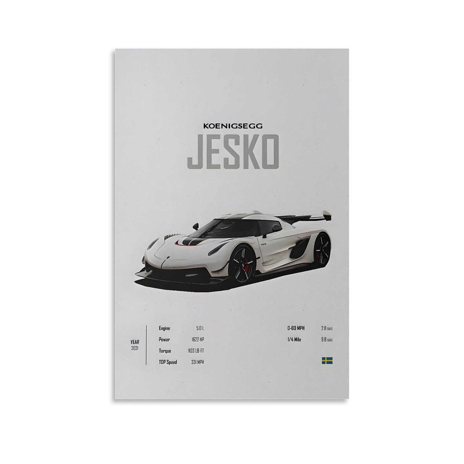 Pokkmnjb Unframe-Style Koenigsegg Jesko Super Sports Car Posters Aesthetic Canvas Wall Art Print Home Decor For Bedroom Living Room12x18inch(30X45cm)