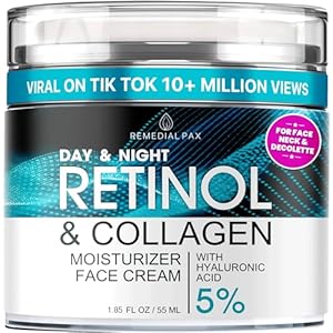 Face Moisturizer Retinol Cream, Anti Aging Neck Firming Cream, Collagen Day & Night Face Cream with Hyaluronic Acid for Women & Men, 1.85 Fl Oz