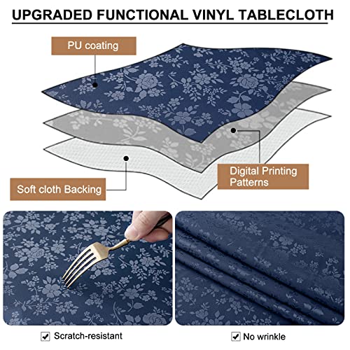 Image of Smiry Round Table Cloth, Waterproof Heavy Duty Vinyl Tablecloths, Wipeable Washable Table Cover for Kitchen and Dining Room (Navy Blue, 70 inch x 70 inch)