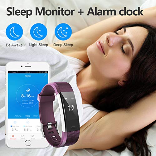 Lintelek Fitness Tracker - Activity Tracker with Heart Rate Monitor, Waterproof Smart Fitness Watch with Sleep Monitor, Step Counter, Calorie Counter, Pedometer Watch for Women Men and Gifts(Purple)