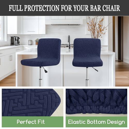 Image of FUANGUI Bar Stool Covers with Backs, 2 Pack Stretch Bar Stool Chair Covers, Knitted Jacquard Bar Stool Covers,Washable Bar Chair Covers Swivel Barstool Slipcovers (Knitted Navy 01)