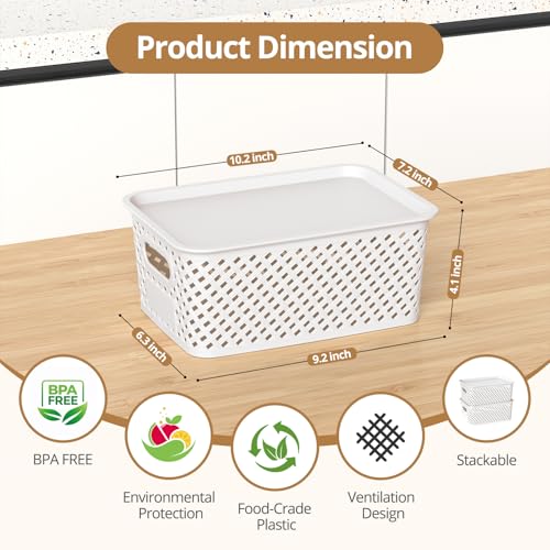 ZFTMRR Plastic Storage Bins with Lid, Stackable Small Box Basket for Organizing and Containers for Shelves Drawers Desktop Closet Playroom Pantry Classroom Office Home, 8-pack 10.2x7.2x4.1 Inch, White - Image 2