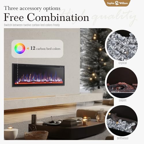 Sophia & William Electric Fireplace 50 Inch Wall Mounted, Fireplace Heater with Remote Control, Ultra Narrow Bezel for Living Room - Thumbnail 3