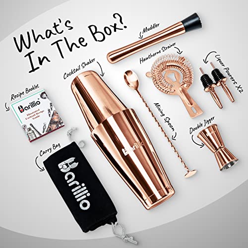 Copper Boston Shaker Cocktail Shaker Set | Professional Bartender Kit With Weighted Martini Mixer, Hawthorne Strainer, Jigger, Mojito Muddler, Mixing Spoon & 2 Liquor Pourers…… #TOP1
