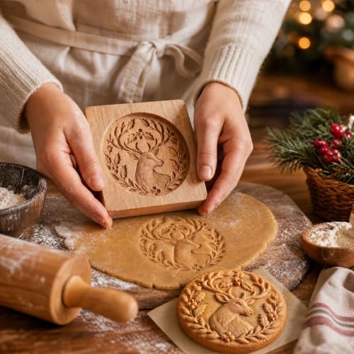 4.72in Carved Wooden Christmas Cookie Stamps, Mini Pie Molds, Elk Print - image 4