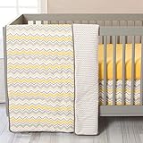 Buttercup Zigzag Yellow and Grey Chevron Geometric 3 Piece Baby Crib Bedding Set