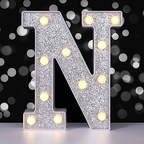 Foaky Led Letter Lights Sign Light Up Silver Letters Letter Sign For Night Light Birthday Party Battery Powered Christmas Lamp Girls Gifts Home Bar Decoration (N) #TOP2