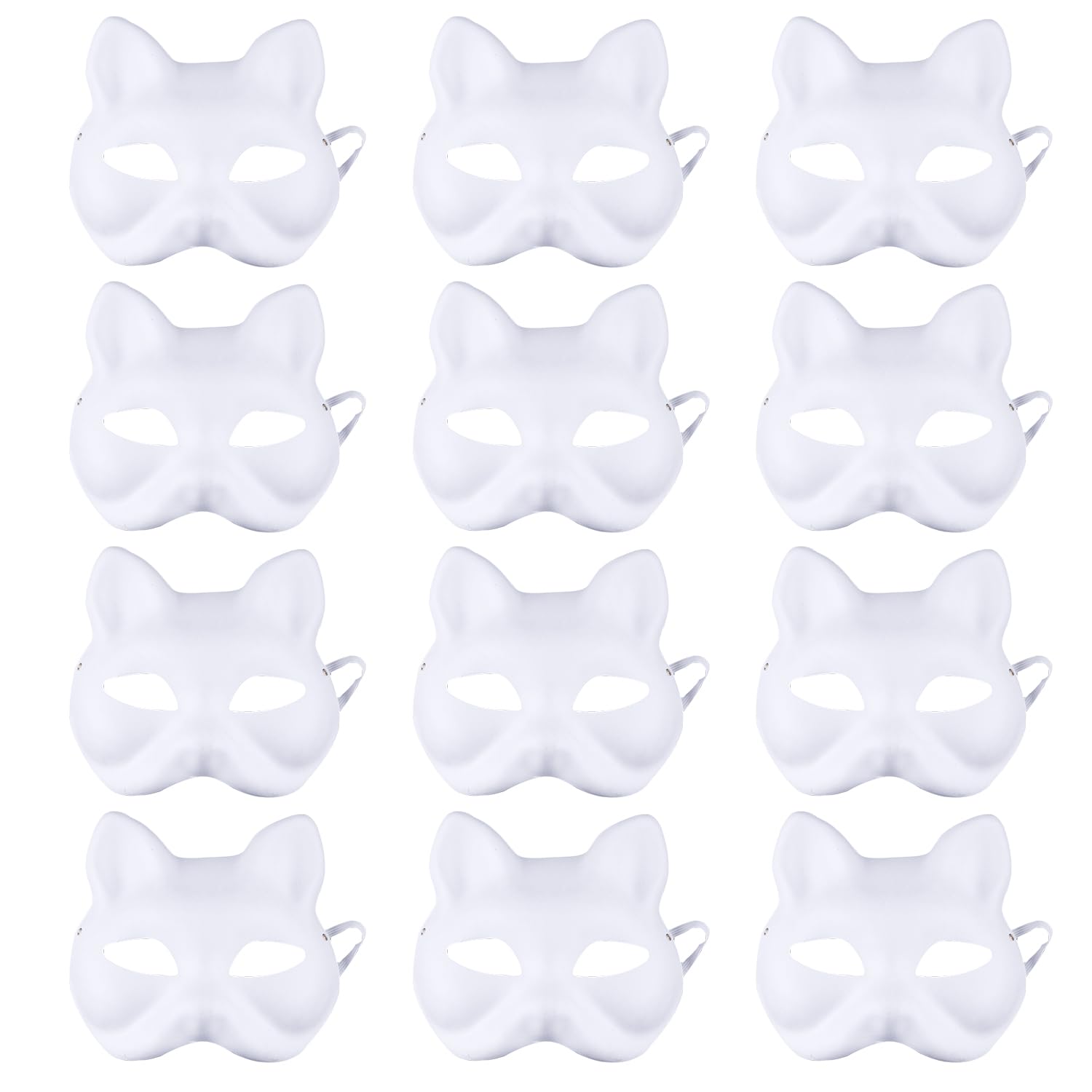 Nereds 12pcs DIY Blank Masks White Craft Cat Mask Fox Mask Unpainted Wolf Animal Half Facemasks for Masquerade Halloween Cosplay Costume Party Favors