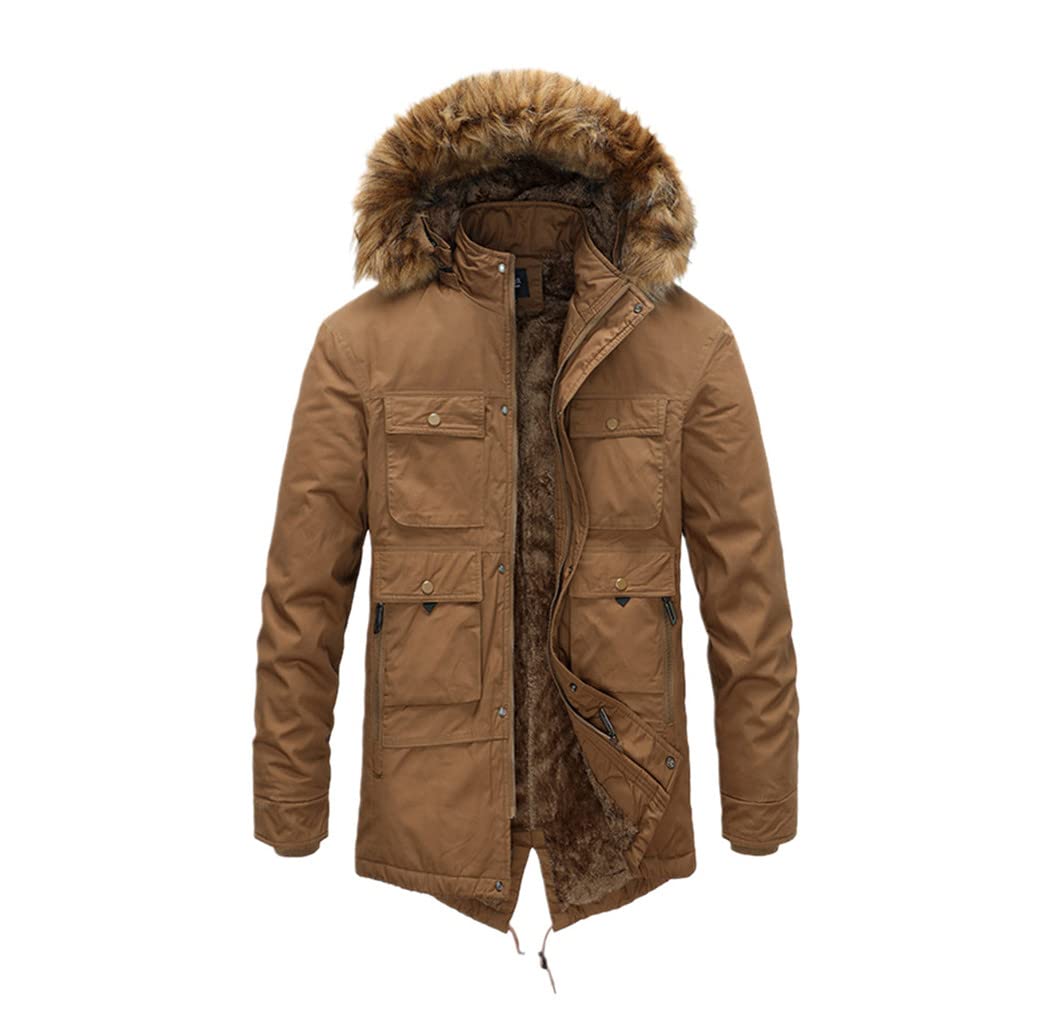 Winter Men Fur Collar Hooded Thick Warm Cotton Outwear Solid Coats Windbreaker Parkas Zipper Jacket