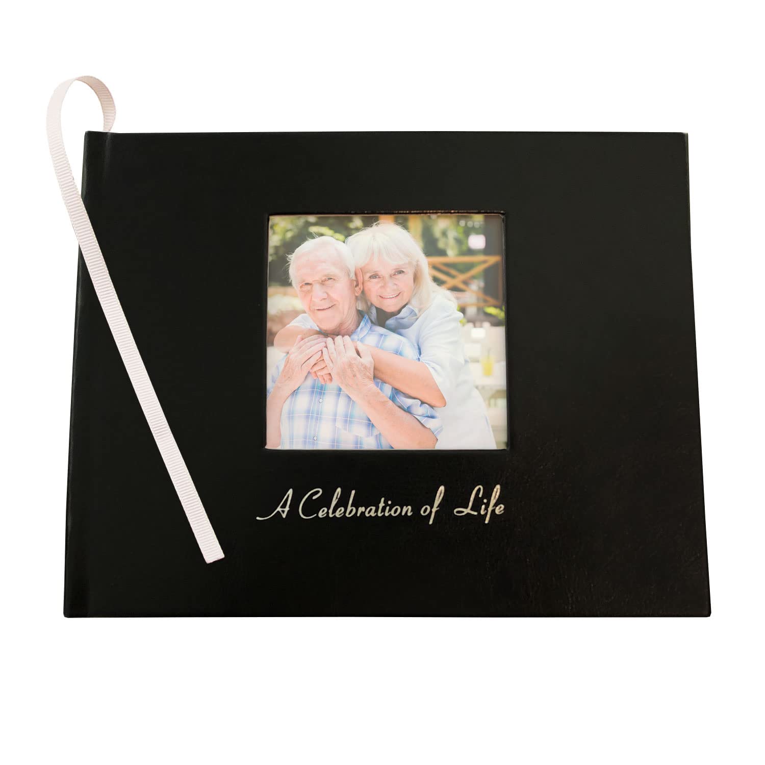 Photo Booth Frames Funeral Guest Book, Celebration of Life, Memory Photo Cover, 9x7, 124 Pages, Black
