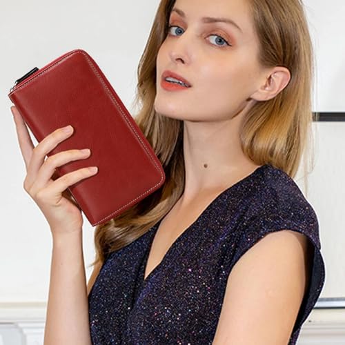 Image of Women's RFID Blocking Wallet Large Zip Around Leather Clutch with Wristlet | Large Capacity, 23 Card Slots, 2 ID Windows, Phone Holder, Soft PU Leather, RFID Secure, Coin Pocket, Checkbook Holder