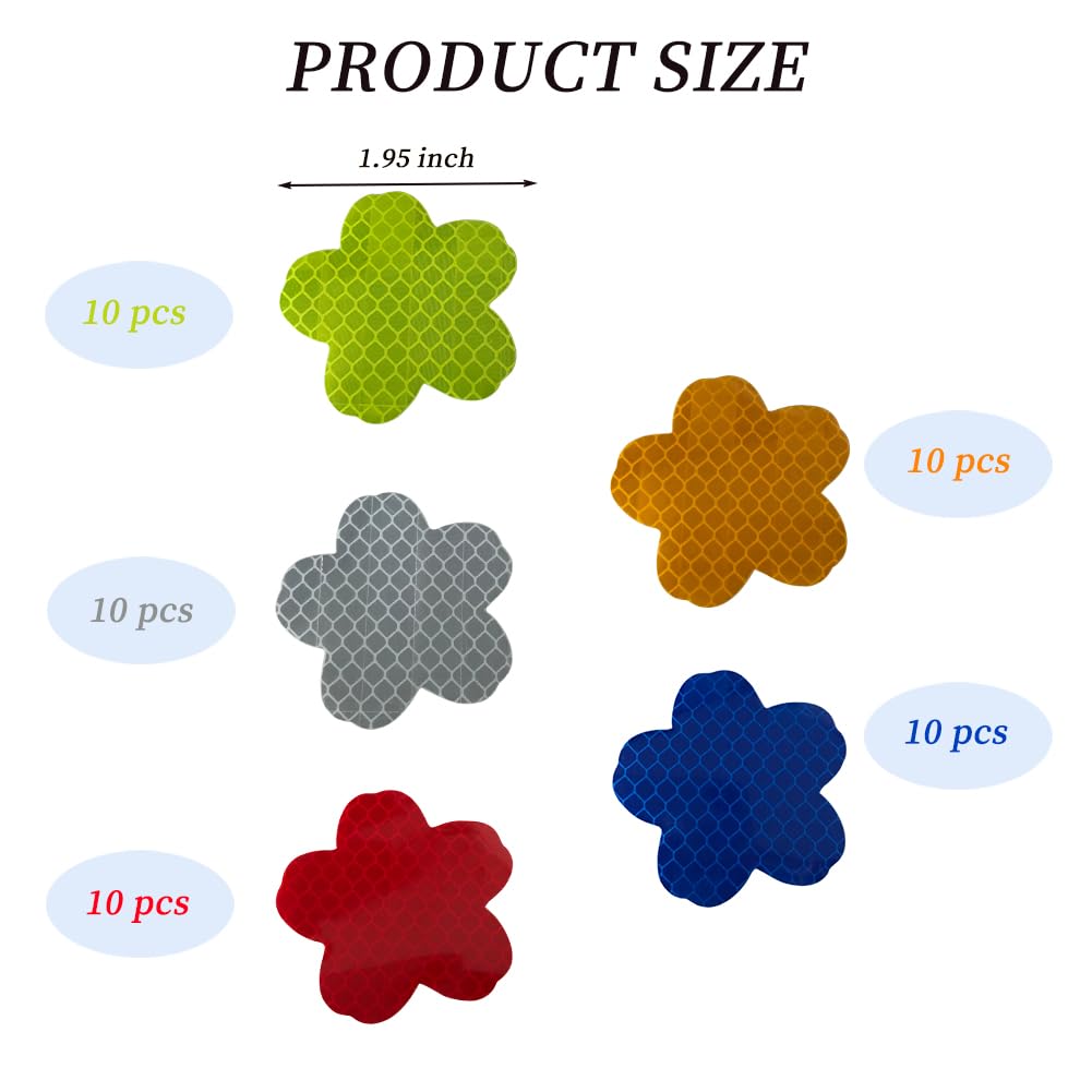 50Pcs Warning Reflective Stickers, Reflective Decals Waterproof Reflector Tapes Safety Reflective Stickers Night Visibility Adhesive Stickers for Motorcycle Bicycle Car (Flower-Shaped)