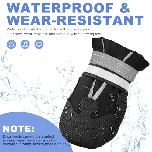 QKURT 4 Stück Hundeschuhe, Hundestiefel Pfotenschutz, wasserdichte Hundeschuhe mit Reflektierenden Riemen, Verstellbare, Waschbare, Pfotenschützer für Kleine, Mittlere und Große Hundee