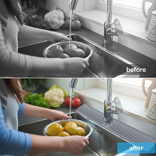 Image of Derlights 30 inch Sink Splash Guard Mat,Silicone Faucet Handle Drip Catcher Tray, Longer Silicone Sink Mat for KitchenBathroom, Drip Protector Splash Countertop (gray)