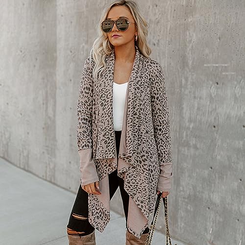 Image of Womens Leopard Print Cardigan Lightweight Long Sleeve Open Front Fall Cardigans S-XXL