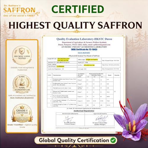 Image of Dr.Rathore's Saffron | Original Purest Kashmiri Kesar |Govt.Certified, Grade-1 Quality | Tested by Globally recognised ISO 3632 Standards | Tremendous Health benefits 1 gram