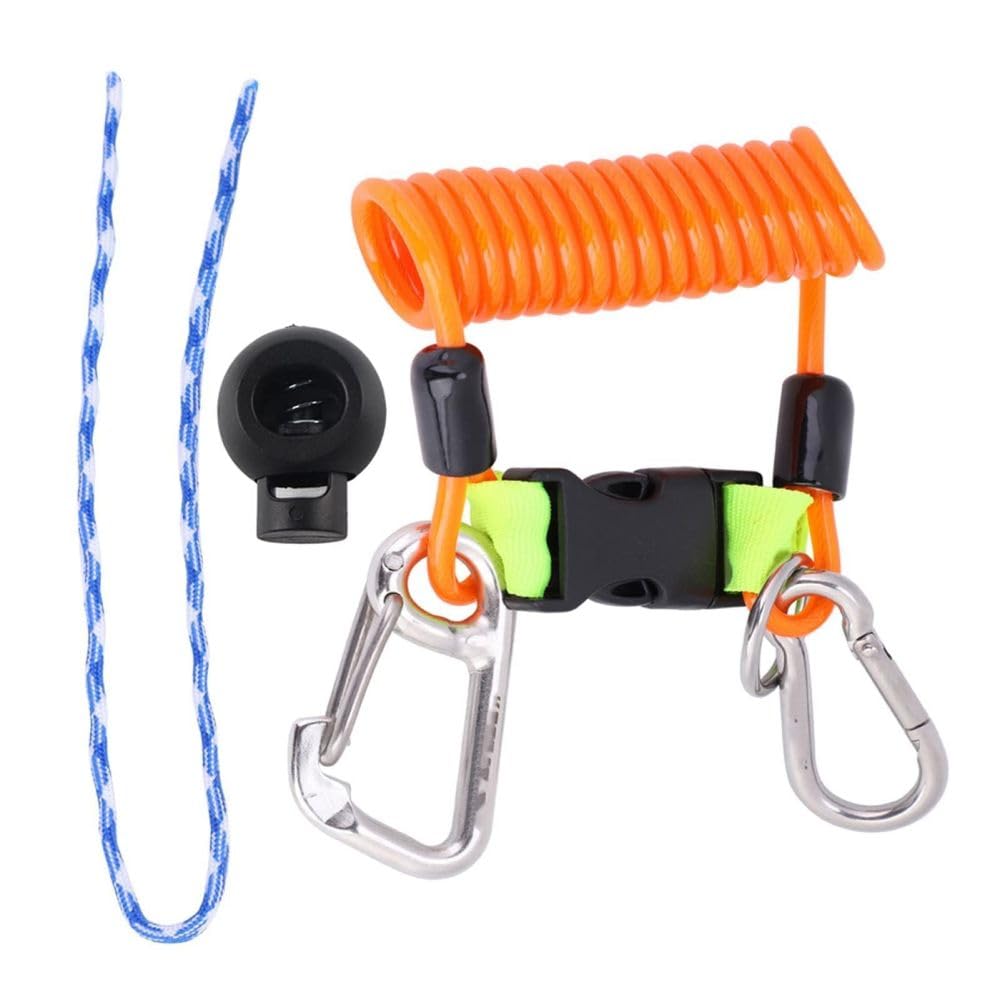 Diving Lanyard, Stainless Steel Spring Coiled Lanyard, Heavy Duty with Clip and Quick Release Buckle for Cameras, Dive Lights Scuba Diving Coiled Lanyard Quick Release Clip with brass D snap hook