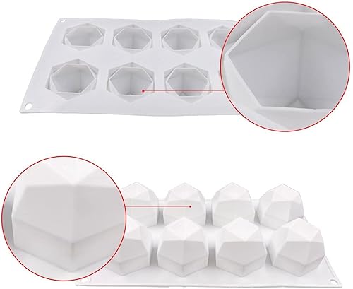 Miniatura 7 de Molde de silicona poligonal de 8 cavidades de diamante para tartas de postre francés, bandeja de pastelería, molde de vela, magdalena, herramientas