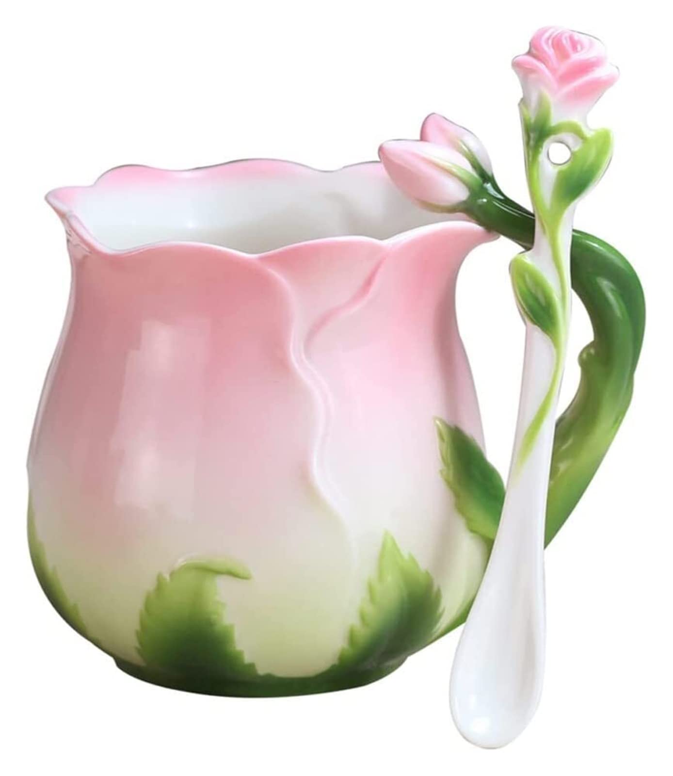 Tazas de café Tazas de café Taza Flor Creativa Taza de cerámica Hueso China Taza de café Polvo Flor Taza de té Rosa Taza Inglesa (Color : Pink)