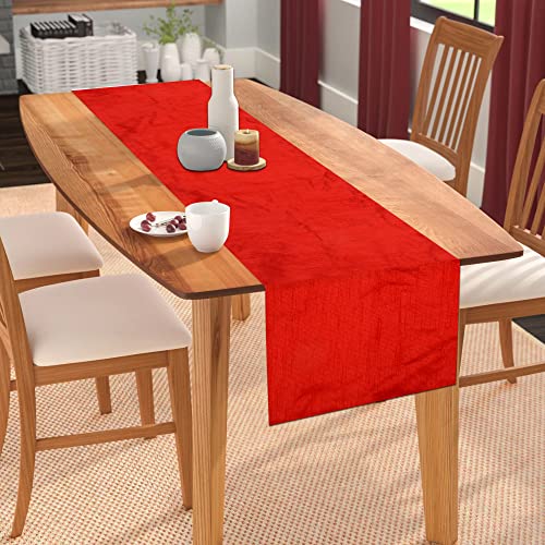 Image of E-EZRA Premium Raw Silk Table Runner for Centre Table / Coffee Table / 4 Seater / 6 Seater Dining Table (72 Inch, Red)