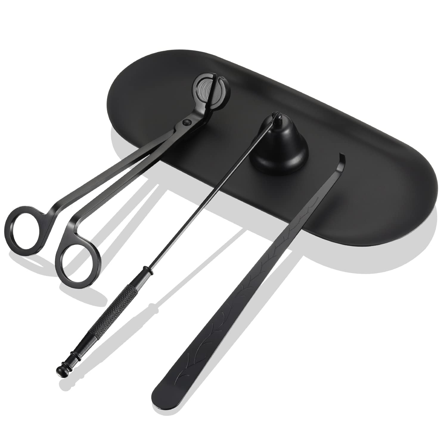 Candle Accessory Set 4 in 1, Candle Wick Trimmer,Candle Wick Snuffer,Candle Wick Dipper,Storage Tray,Great Elegant Gifts for Candle & Aromatherapy Lovers (Black)