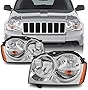 AKKON - For Jeep Grand Cherokee Replacement Headlights Driver/Passenger Chrome Head Lamps Pair New