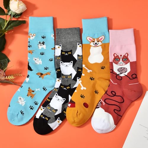 Image of HSELL Women Novelty Socks with Funny Animals Designs Cute Ideal for Cat Lover Breathable Cotton Socks for Daily Wear
